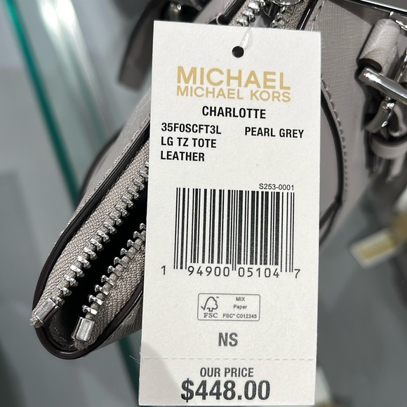 MICHAEL KORS CHARLOTTE LARGE TZ TOTE PEARL GREY - Picture 14 of 16